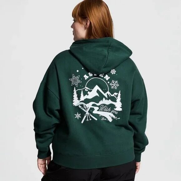 Victoria's Secret PINK Ivy Fleece Campus Full-Zip Hoodie (Deep Forest Aspen) - Picture 1 of 7